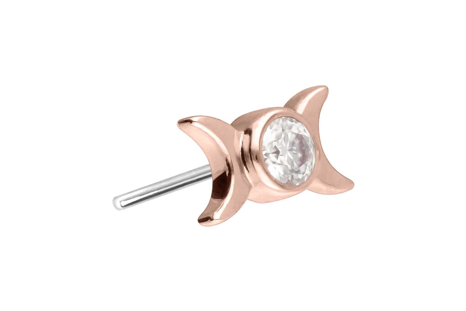 14 Karat Gold Aufsatz mit Titan Push Pin MOISSANIT + 2 MONDE von Piercingline